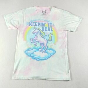 DOM T‎ Shirt Womens Size S Pastel Whimsical Unicorn Graphic Tie Dye Short Sleeve